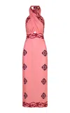 Johanna Ortiz Energetic Patterns Linen Halter Midi Dress In Multi