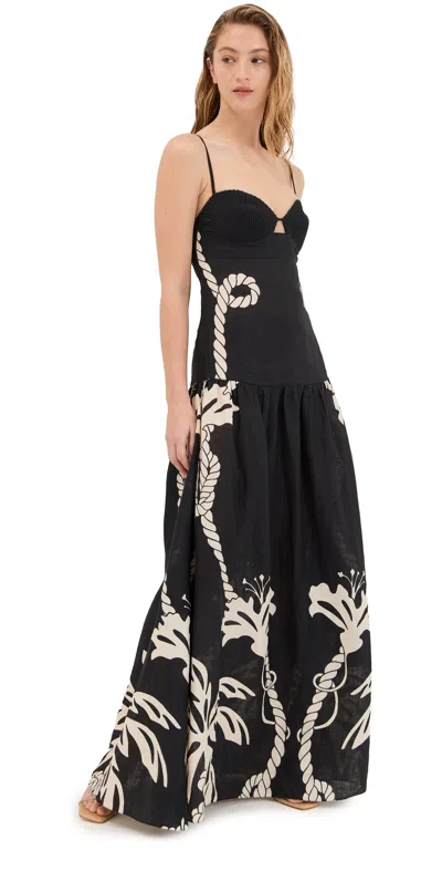 JOHANNA ORTIZ ENLIGHTENED SAILOR MAXI DRESS TROPICAL CATCH/ECRU/BLACK