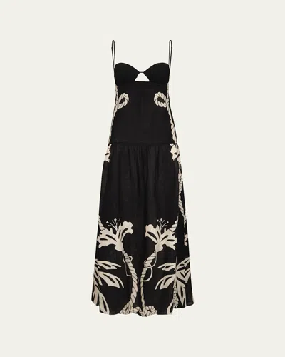 JOHANNA ORTIZ ENLIGHTENED SAILOR PRINTED SWEETHEART LINEN MAXI DRESS