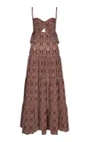 Johanna Ortiz Entre Flechas Embroidered Cotton-blend Maxi Dress In Brown