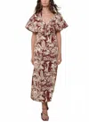 Johanna Ortiz Eternal Jungle Ankle Dress In Wine/ecru In Multi