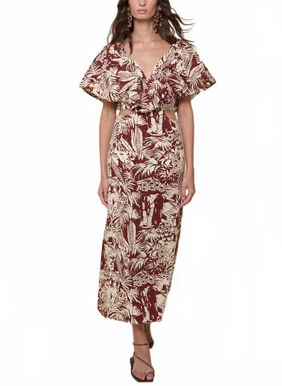 Johanna Ortiz Eternal Jungle Ankle Dress In Wine/ecru In Multi