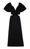 Johanna Ortiz Eternal Jungle Ruffled Cutout Cotton Poplin Midi Dress In Black