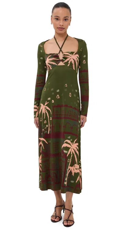 Johanna Ortiz Eternal Tropical Tie-detailed Tasseled Printed Jersey Maxi Dress In Green