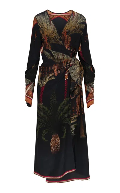 Johanna Ortiz Eternity Begins Wrapped Silk Maxi Dress In Tropical Style Print