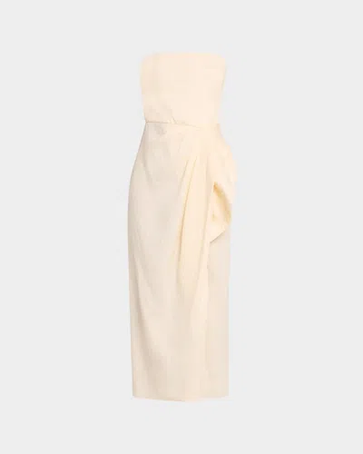 Johanna Ortiz Ethereal Strapless Draped Linen Slit Maxi Dress In Ecru