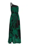 Johanna Ortiz Womens Exceptional Joy One-shoulder Silk Maxi Dress Tropical Exuberance In Green