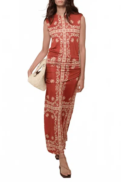 Johanna Ortiz Existencia Simbólica Ankle Dress In Marsala/ecru In Red