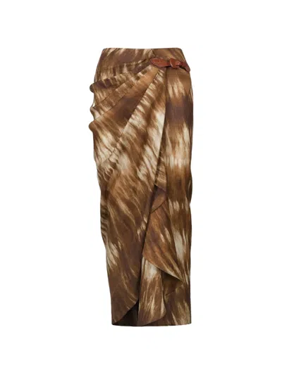 Johanna Ortiz Expedition Draped Linen Skirt In Brown