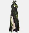 Johanna Ortiz Elegant Expedition Printed Plissé-satin Halterneck Midi Dress In Green