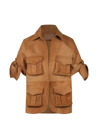 Johanna Ortiz Explorer Bow-detail Suede Shirt In Brown
