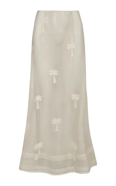 Johanna Ortiz Fair Winds Embroidered Cotton Midi Skirt In Ecru