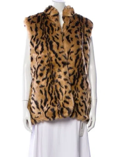 Pre-owned Johanna Ortiz Faux Fur Animal Print Vest In Brown