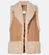 Johanna Ortiz Faux Shearling-trimmed Suede Vest In Sand