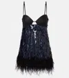 Johanna Ortiz Feather-trimmed Sequined Minidress In Blue