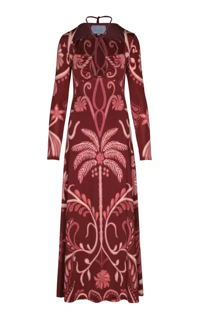 Shop Johanna Ortiz Festive Performance Jersey Halter Midi Dress In Burgundy