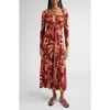 Johanna Ortiz Festive Performance Long Sleeve Jersey Maxi Dress In Burgundy