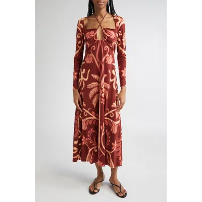 Johanna Ortiz Festive Performance Long Sleeve Jersey Maxi Dress In Burgundy