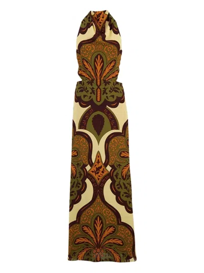 Johanna Ortiz Finding Peace Maxi Dress In Palma Sevillana Ecru/olive
