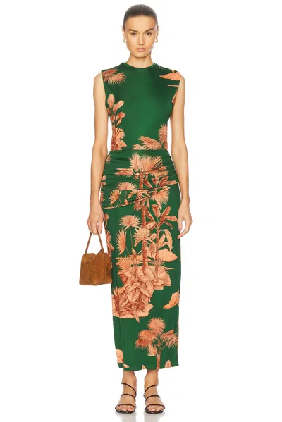 Johanna Ortiz Finding The Way Ruched Floral-print Jersey Midi Dress In Green & Pink