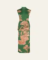 Johanna Ortiz Finding The Way Ruched Sleeveless Maxi Dress In Tropical Exuberance Allover - Green-pink
