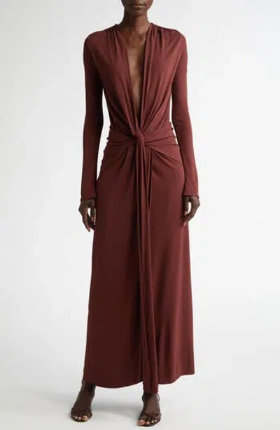 Johanna Ortiz Finding Yourself Plunge Neck Long Sleeve Jersey Maxi Dress In Multi