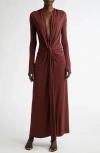Johanna Ortiz Finding Yourself Twisted Plunge Midi Dress In Chocolate