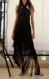 Johanna Ortiz Flecos Marinos Fringed Silk Midi Skirt In Black