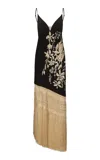 Johanna Ortiz Floral Elements Fringed Silk Maxi Dress In Black
