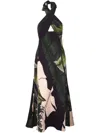 Johanna Ortiz Elegant Expedition Printed Plissé-satin Halterneck Midi Dress In Black