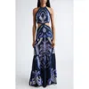 Johanna Ortiz Floral Paisley Double Silk Georgette Maxi Dress In Blue
