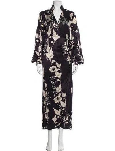 Pre-owned Johanna Ortiz Floral Print Crystal Embellishments Robe In Purple