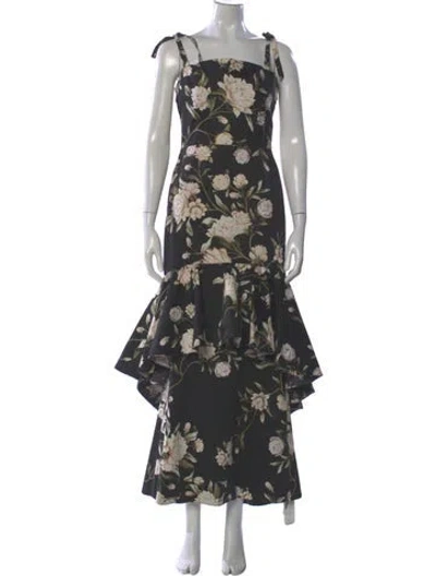Pre-owned Johanna Ortiz Floral Print Long Dress In Black