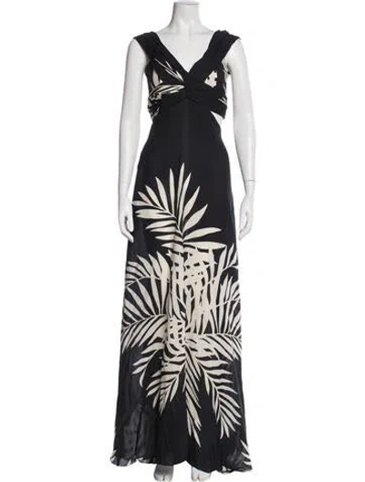 Pre-owned Johanna Ortiz Floral Print Long Dress In Black