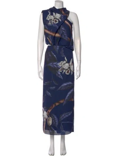 Pre-owned Johanna Ortiz Floral Print Long Dress In Blue