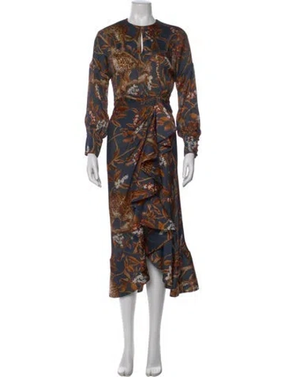 Pre-owned Johanna Ortiz Floral Print Long Dress In Blue