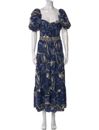 Pre-owned Johanna Ortiz Floral Print Long Dress In Blue