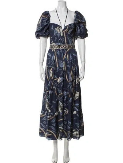 Pre-owned Johanna Ortiz Floral Print Long Dress In Blue