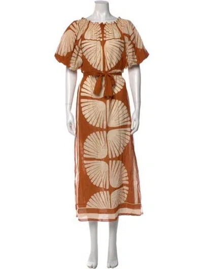 Pre-owned Johanna Ortiz Floral Print Long Dress In Brown