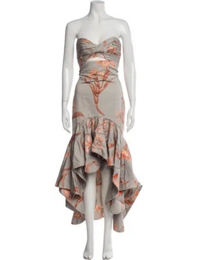 Pre-owned Johanna Ortiz Floral Print Long Dress In Gray