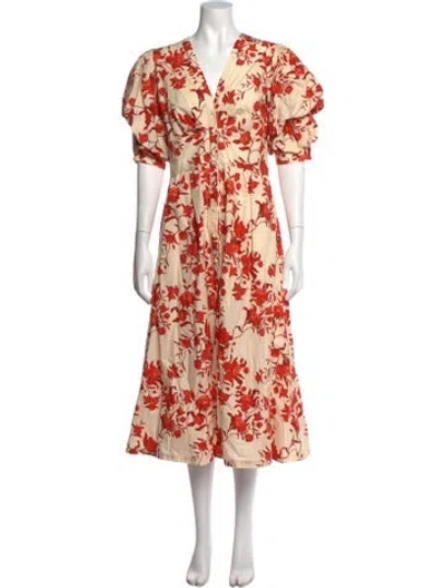 Pre-owned Johanna Ortiz Floral Print Long Dress In Neutral