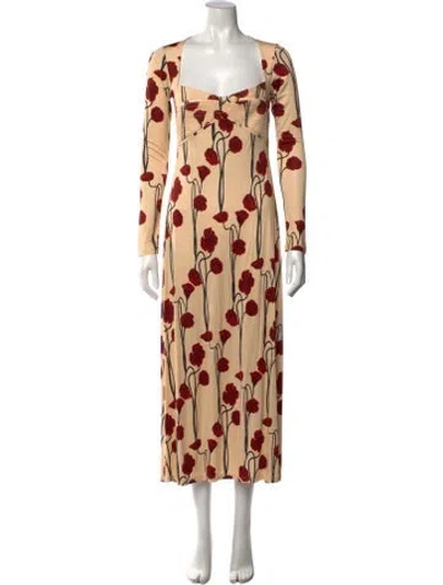 Pre-owned Johanna Ortiz Floral Print Long Dress In Neutral