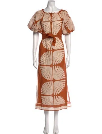 Pre-owned Johanna Ortiz Floral Print Long Dress In Orange