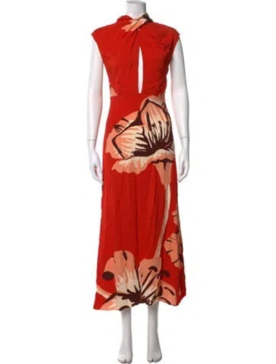 Pre-owned Johanna Ortiz Floral Print Long Dress In Orange