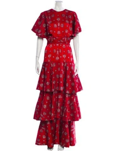 Pre-owned Johanna Ortiz Floral Print Long Dress In Red