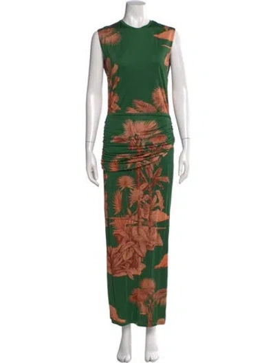 Pre-owned Johanna Ortiz Floral Print Long Dress W/ Tags In Green
