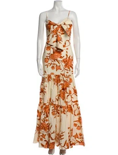 Pre-owned Johanna Ortiz Floral Print Long Dress W/ Tags In Neutral
