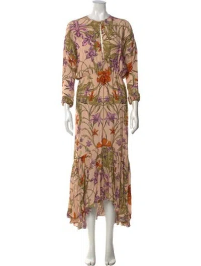 Pre-owned Johanna Ortiz Floral Print Long Dress W/ Tags In Neutrals