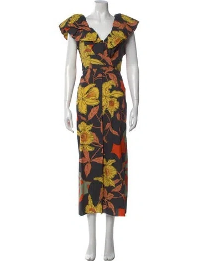 Pre-owned Johanna Ortiz Floral Print Midi Length Dress In Black