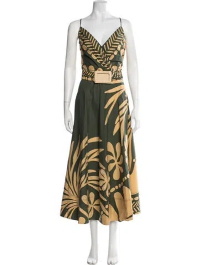 Pre-owned Johanna Ortiz Floral Print Midi Length Dress In Green